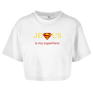 Damen Oversize Crop Top jesus is my superhero