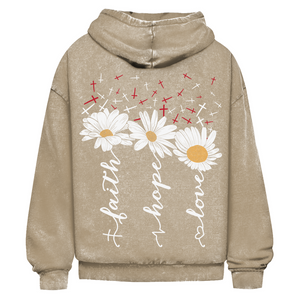 Oversize Washed Hoodie faith hope love blumen