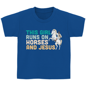 Kinder T-Shirt this girl runs on horses and jesus