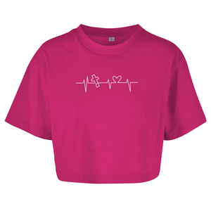 Damen Oversize Crop Top Herzschlag Kreuz