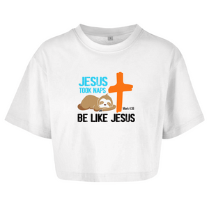 Damen Oversize Crop Top jesus took naps mark 4:38 faultier