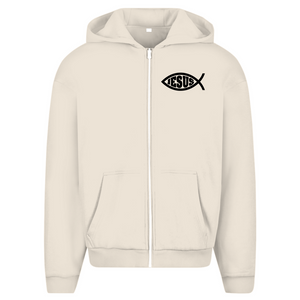 Oversize Zipper Hoodie fisch symbol ICHTHYS Jesus