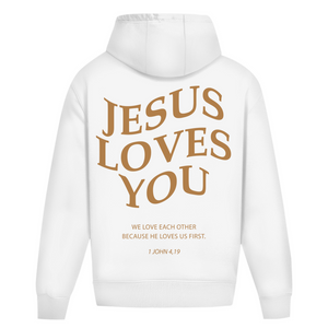 Oversize Hoodie Ohne Kordel jesus loves you 1 john 4,19
