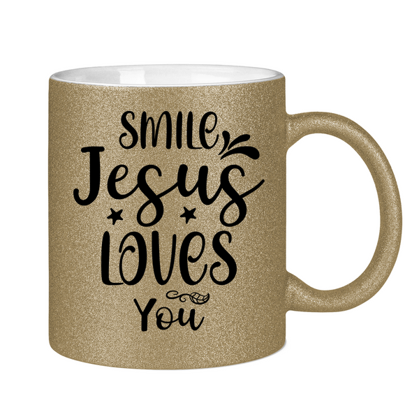 Glitzertasse smile jesus loves you