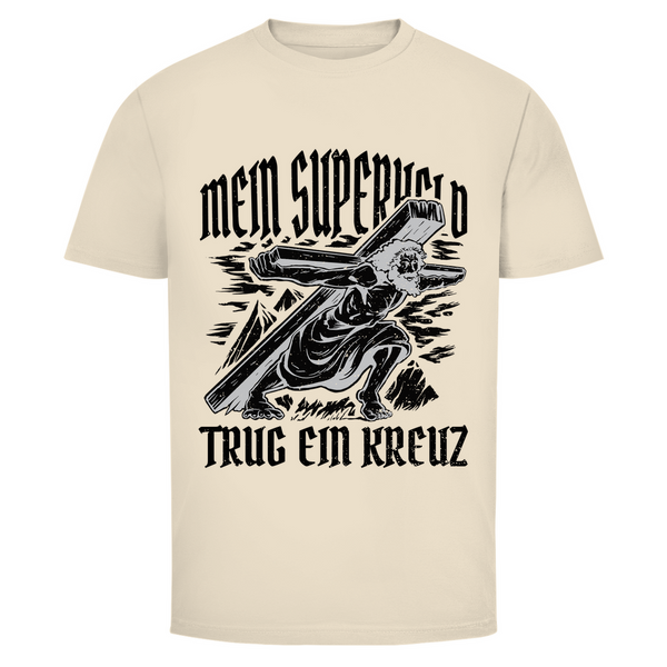 Herren T-Shirt mein superheld trug ein kreuz