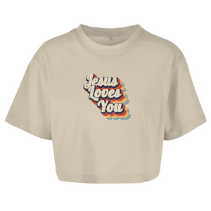 Damen Oversize Crop Top jesus loves you