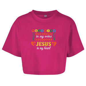 Damen Oversize Crop Top teaching in my veins jesus in my heart