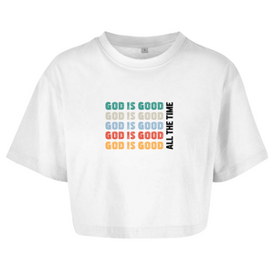 Damen Oversize Crop Top god is good retro