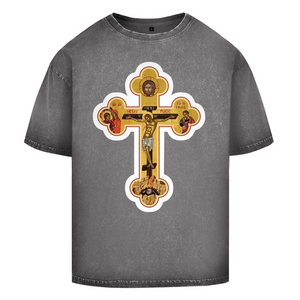 Oversize Washed T-Shirt Griechisch Orthodoxe Jesus Kreuz
