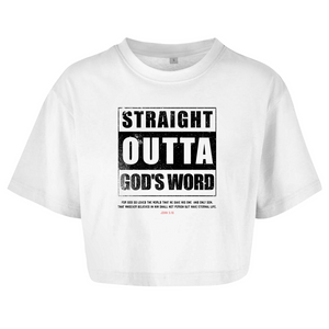 Damen Oversize Crop Top straight outta gods word john 3:16