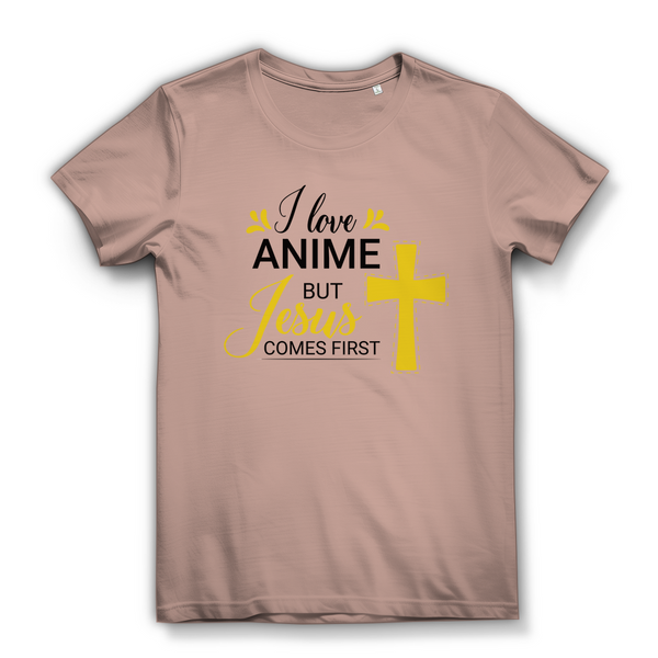 Damen Bio T-Shirt i love anime but jesus comes first