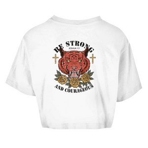 Damen Oversize Crop Top be strong and courageous joshua 1:9