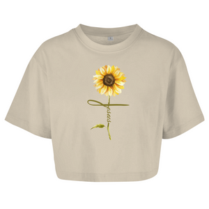 Damen Oversize Crop Top jesus sonnenblume