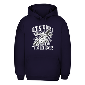 Unisex Oversize Hoodie mein superheld trug ein kreuz