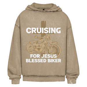 Oversize Washed Hoodie cruising for jesus blessed biker