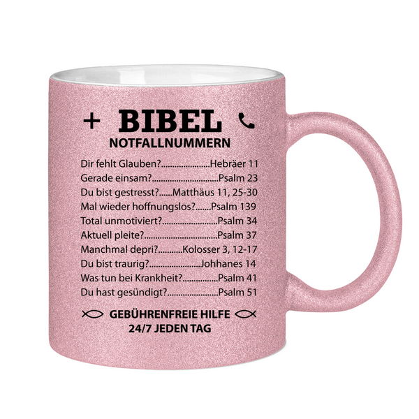 Glitzertasse bibel notfallnummern