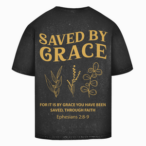 Oversize Washed T-Shirt saved by grace ehpesians 2:8-9
