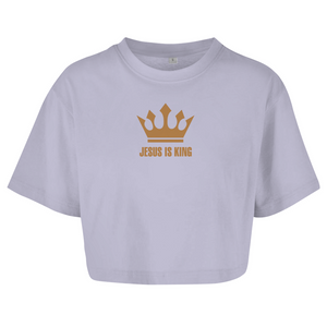 Damen Oversize Crop Top jesus is king krone