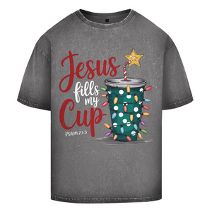 Oversize Washed T-Shirt jesus fills my cup psalm 23.5