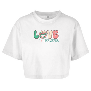 Damen Oversize Crop Top love like jesus