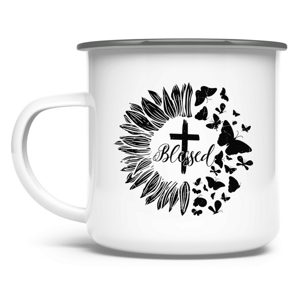 Emaille Tasse blessed sonneblume schmetterling