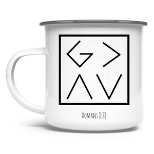Emaille Tasse got is greater romans 8:28 abkürzung