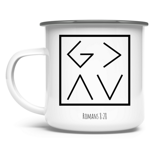 Emaille Tasse got is greater romans 8:28 abkürzung