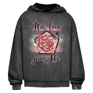 Oversize Washed Hoodie his love gives life