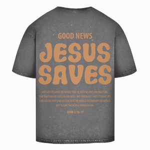 Oversize Washed T-Shirt jesus saves john 3:16-17