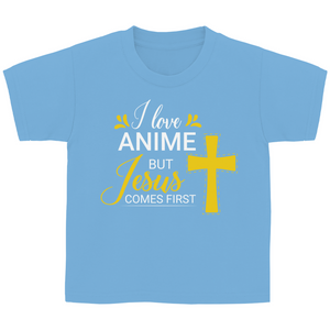 Kinder T-Shirt i love anime but jesus comes first
