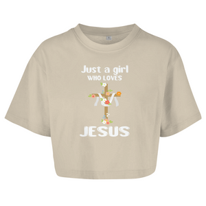 Damen Oversize Crop Top just a girl who loves jesus