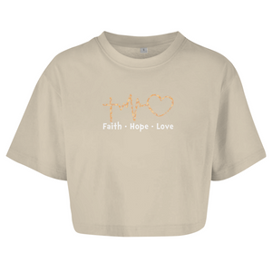 Damen Oversize Crop Top faith hope love
