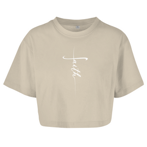 Damen Oversize Crop Top faith kreuz