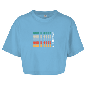 Damen Oversize Crop Top god is good retro