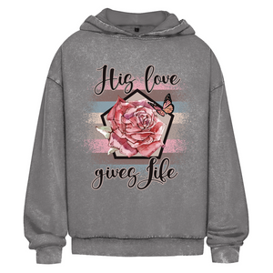 Oversize Washed Hoodie his love gives life