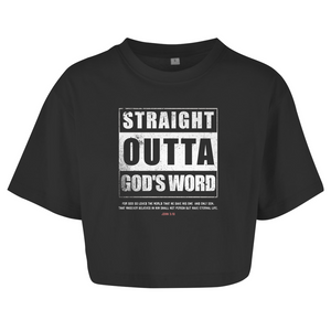 Damen Oversize Crop Top straight outta gods word john 3:16