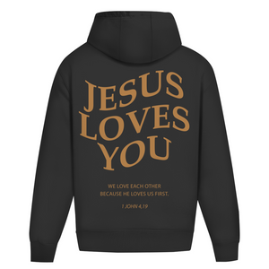 Oversize Hoodie Ohne Kordel jesus loves you 1 john 4,19