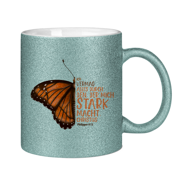 Glitzertasse der mich stark macht schmetterling