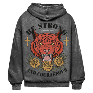 Oversize Washed Hoodie be strong and courageous joshua 1:9