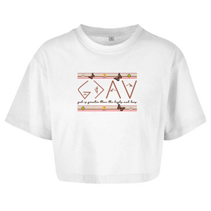 Damen Oversize Crop Top god is greater than the highs and lows