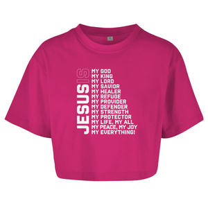 Damen Oversize Crop Top jesus is my god