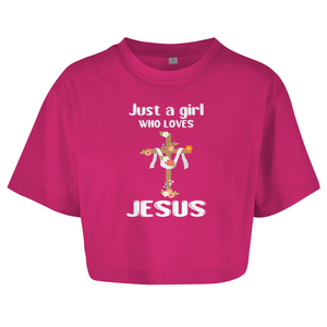 Damen Oversize Crop Top just a girl who loves jesus