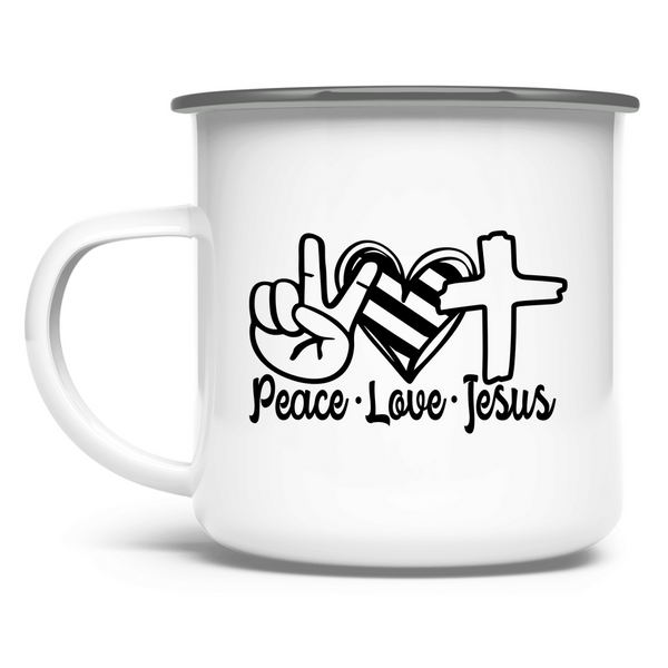 Emaille Tasse peace love jesus