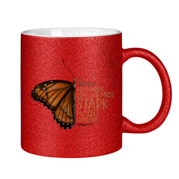 Glitzertasse der mich stark macht schmetterling