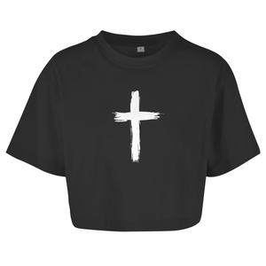 Damen Oversize Crop Top kreuz