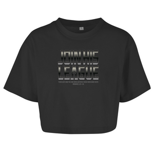 Damen Oversize Crop Top join his league romans 3:25-26