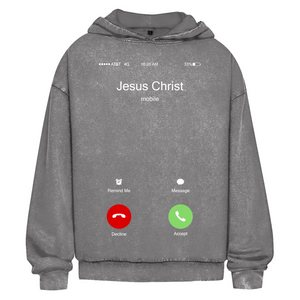Oversize Washed Hoodie jesus christ is calling