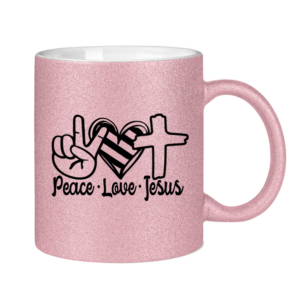 Glitzertasse peace love jesus