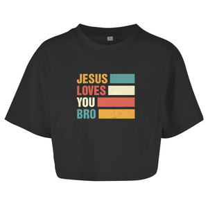 Damen Oversize Crop Top jesus loves you bro
