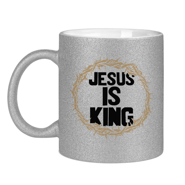 Glitzertasse jesus is king dornenkrone